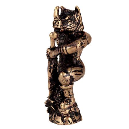 Standing Brass Rhino Warrior Statue With Sword