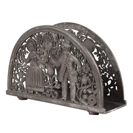 English Couple Engraved Silver Metal Napkin Holder