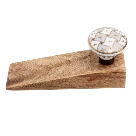 Grey and White Golden Checkerboard Ceramic Door Stopper