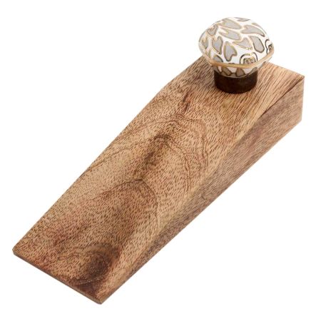 Grey Hexagon Small Ceramic Wooden Door Stopper