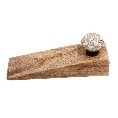 Grey Hexagon Small Ceramic Wooden Door Stopper