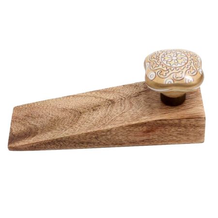 Mustard Square Ceramic Wooden Door Stopper