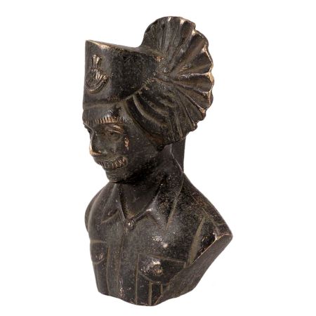 Brass Indian Soldier Bust in Uniform with Turban