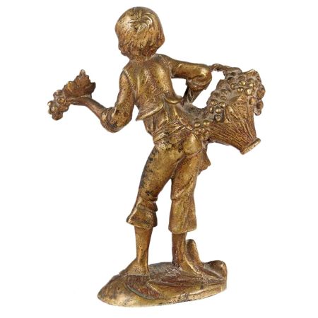 Brass Statue Of Young Girl With Basket Of Grapes