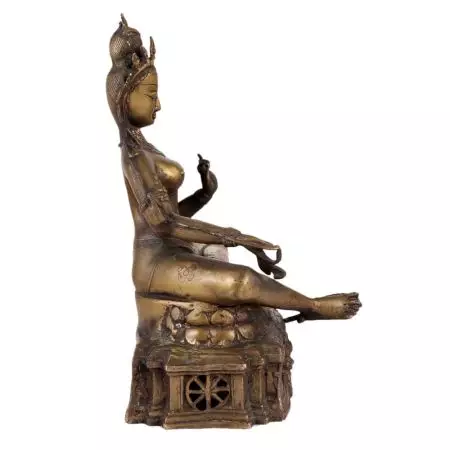 Brass Sitting Tara Statue In Antique Finish