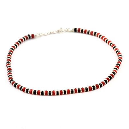 Anklet in 92.5 Sterling Silver (Payal) with Black and Red Crystal Beads