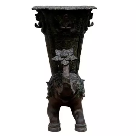 Brass Elephant Vase With Floral Engraving