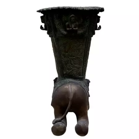 Brass Elephant Vase With Floral Engraving