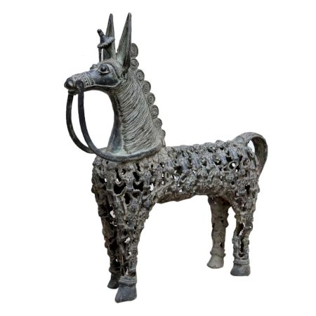 Brass Dhokra Horse Figurine With Gods Engravings