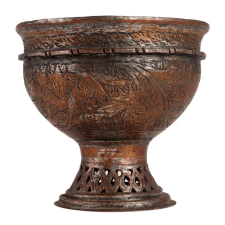 Kashmir Copper Bowl Carved With Chinar Design
