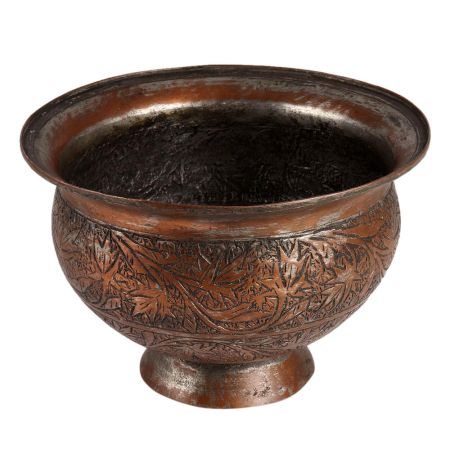 Ornately Carved Leafy Pattern Copper Pot