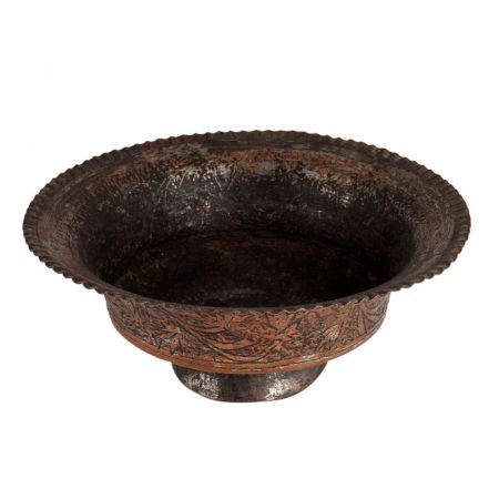 Kashmiri Art CopperÂ Bowl With Carved Leaves Design