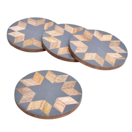 Wood and Resin Flower Coasters In Set Of 4