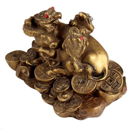 Golden Lucky Buffalo And Frog Statue Made Of Fish Bone