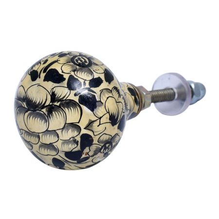 Black Floral Hand Painted Indian Kashmiri  Cabinet Knobs
