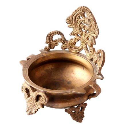 Hand Carved Ethnic Brass Urli With Legs