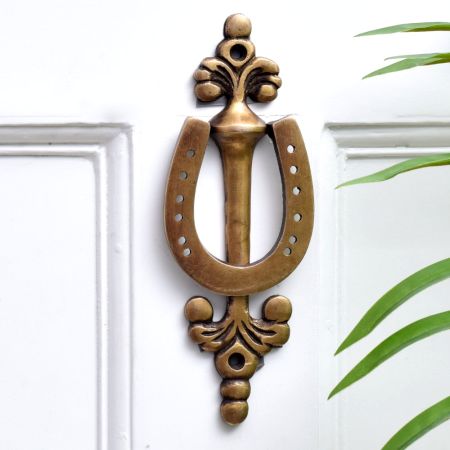 Brass Horse Shoe Door knocker On Long Base Plate