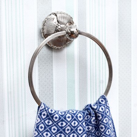 Silver Ornate Brass Towel Ring Holder