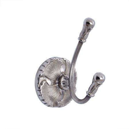 Silver Brass Hat And Coat Hook On Floral Base