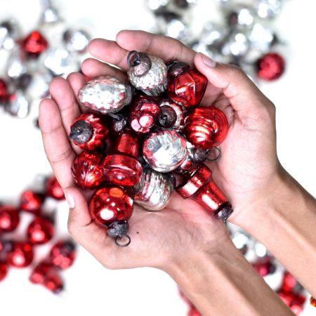 25 Pieces Red and Silver Tiny Christmas Ornaments