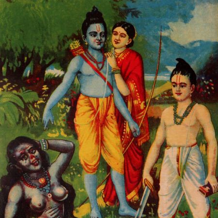 Raja Ravi Varma Paper Print  Of Laxmana chopping off Surpanaka's Nose and Ears