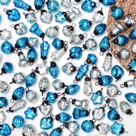 25 Pieces Turquoise and Silver Tiny Christmas Ornaments