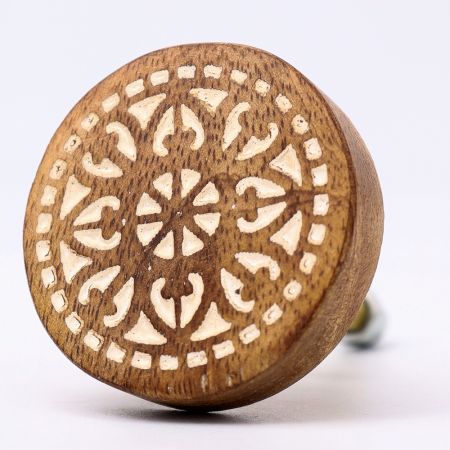 Handmade White and Brown Wooden Round Dresser Knobs