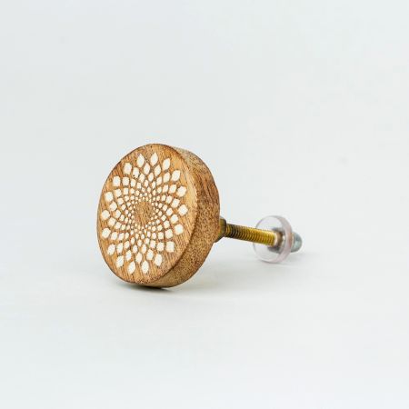 Handmade White and Brown Wooden Round Furniture Knobs