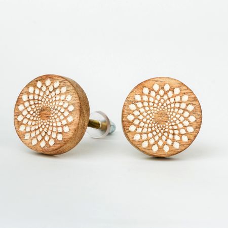 Handmade White and Brown Wooden Round Furniture Knobs