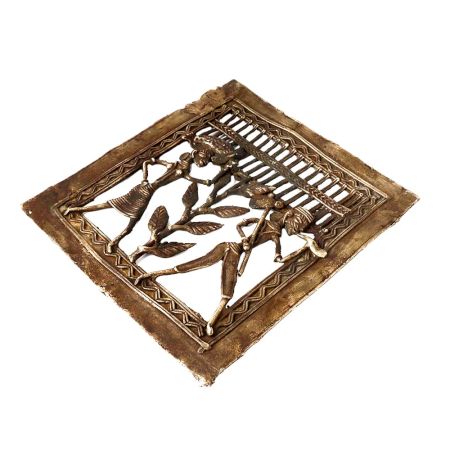 Dhokra Brass Wall Hanging Of Tribal Farmer Couple Figure