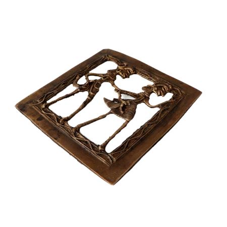 Square Brass Dhokra Tribal Folks Daily Activity Wall Hanging