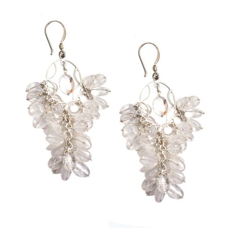 92.5 Sterling Silver Hook Leaf Flower White Beaded Dangler Earrings