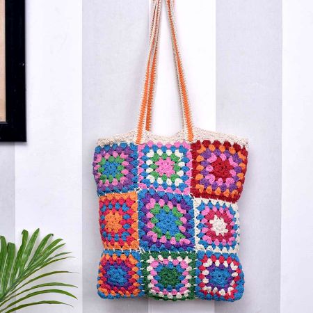 Handmade Patchwork Granny Square Tote Shoulder Bag