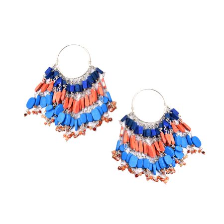 92.5 Sterling Silver Multi colourÂ GypsyÂ Hoop ChandelierÂ Earrings