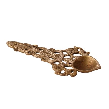 Decorative Brass Puja Diya or Aarti Lamp for Worship