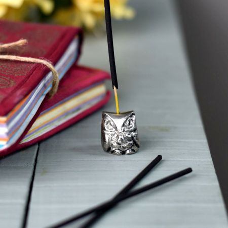 Silver Brass Wise Owl Agarbatti Holder Stand