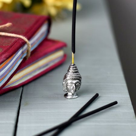 Silver Brass Buddha Face Incense Stick Holder