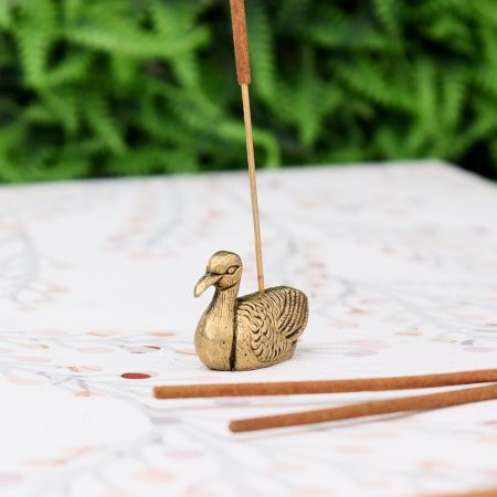 Antique Golden Brass Duck Incense Stick Holder