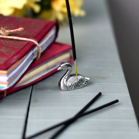 Silver Brass Duck Agarbatti Holder Stand
