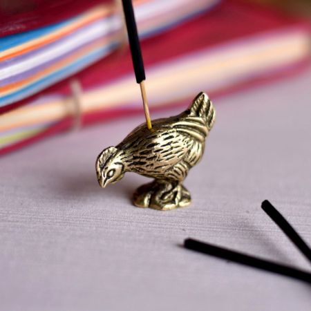 Antique Golden Brass Hen Agarbatti Holder Stand