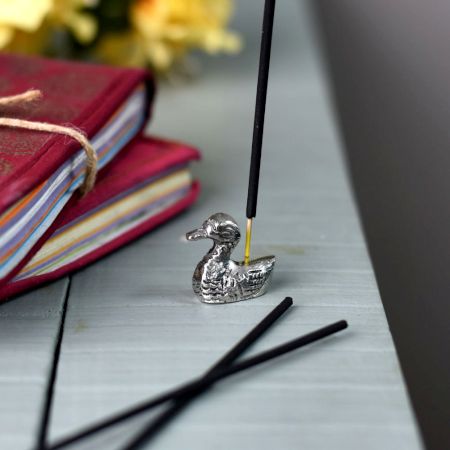Silver Brass Miniature Duck Incense Stick Holder