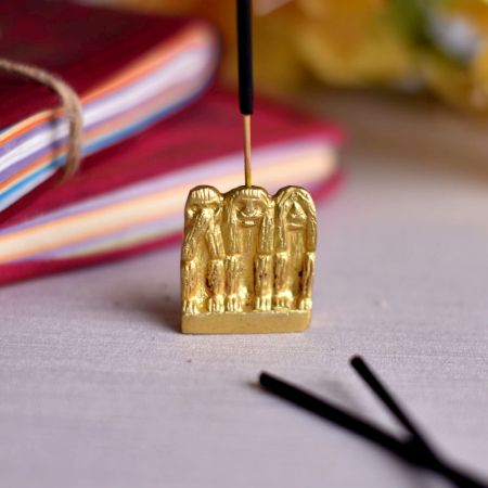 Golden Brass Three Monkey Agarbatti Holder Stand