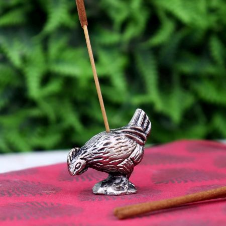 Silver Brass Hen Incense Stick Holder