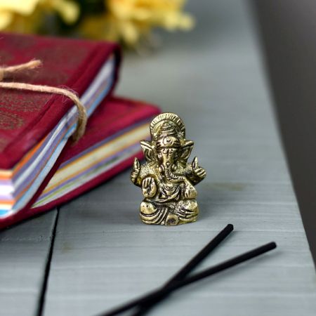 Golden Antique Brass Ganesha Mini Statue