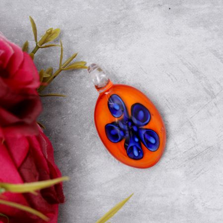 Flower Engraved Orange Lampwork Glass Pendant for Jewellry Making - 1 Piece
