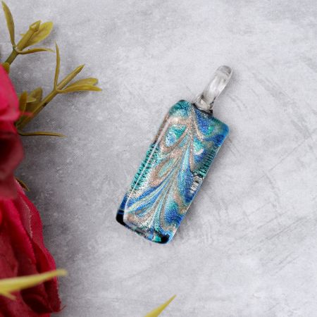 Lampwork Multicolor Rectangle Glass Pendant for Necklace - 1 Piece