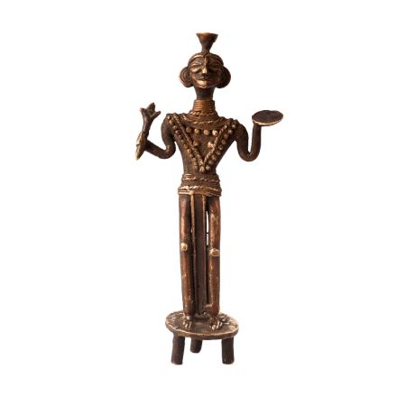 Vintage Brass Lady Statue in Tribal Art