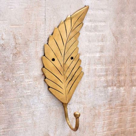 Golden Brass Leaf Key Hooks For Wall