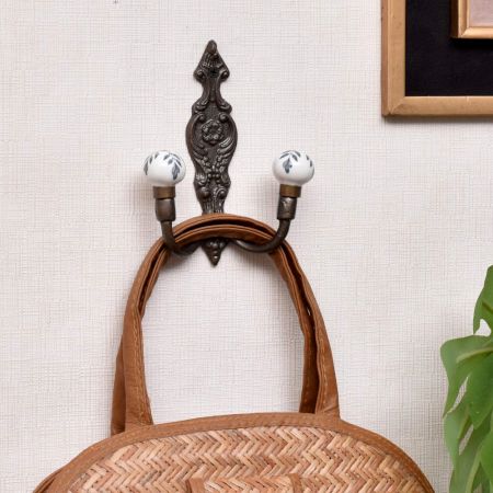 Grey Leaf Ceramic Iron Wall Mounted Hooks