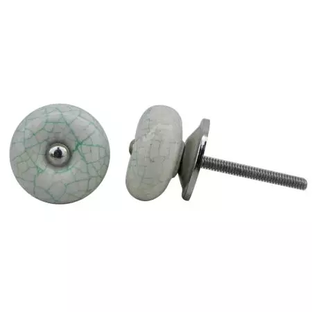 White Green Ceramic Crackle Dresser Knob